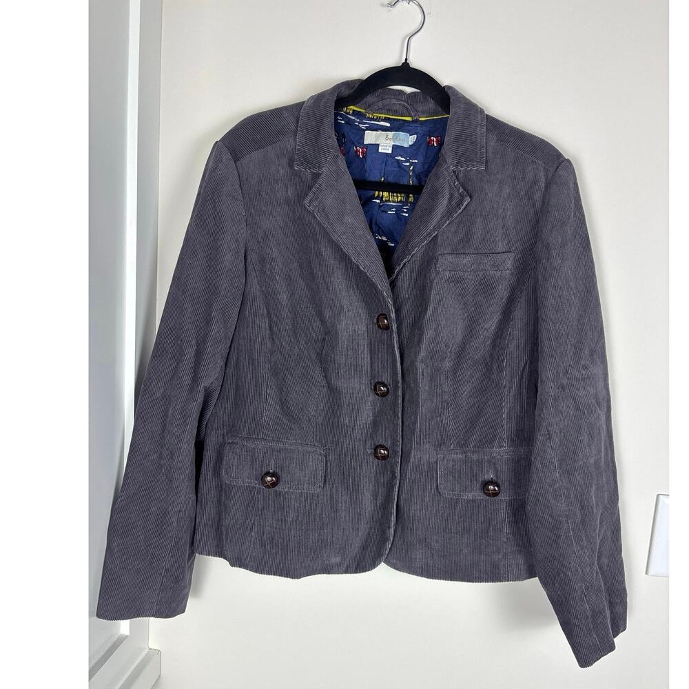 Boden Women’s Corduroy Blazer Jacket Gray Blue Novelty Print Lining